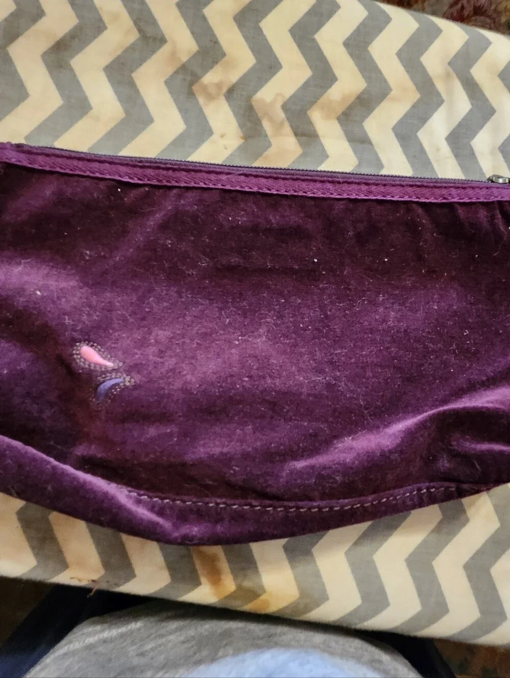 Lucky Brand Purple Velvet Embroidered Makeup Bag